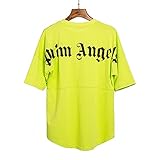 Herren und Damen T-Shirt Palm Angel Kurzarm-Casual-Buchstaben mit Rundhalsausschnitt aus Baumwoll-Fledermausärmeln, Sommeroberteile, Kurze Ärmel, Hemden mit kreativen Buchstaben (Z-Gelb, M)