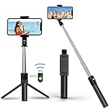Selfie Stick Stativ, Bluetooth Selfie Stick Stativ, 3 in 1 360° Drehbar Mini Erweiterbar Aluminium Selfiestick Kompatibel mit iPhone 12 Pro Max, 12 Mini, 11 Pro Max, Samsung S20 Plus, Huawei usw