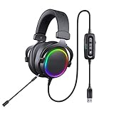 DZX Kabelgebundenes Gaming-Headset, RGB-Kopfhörer mit lichtemittierender Geräuschunterdrückung, mit Mikrofon 7.1 Surround Cooles Design-Gaming-Kopfhörer für PC-Handy Xbox-Spielkopfhö