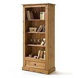 IDIMEX Bücherschrank Bücherregal im Mexiko Stil, Standregal mit 4 Fächer, Kiefer massiv Mexico Möb