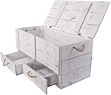 Traumhaft rustikale Holztruhe Truhenbank mit Deckel | Deko Truhe, Geschenktruhe, Spielzeugkiste mit Deckel | zum verstauen Holztruhe mit Deckel inklusive Zwei Schubladen, mit Kordeln - 85 x 39 x 40