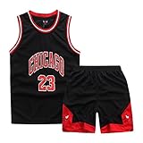 ZETIY Kleine Jungen 2er-Set Basketball Trainings Ärmellos Trikot und Hose (9-10 Jahre, Schwarz)