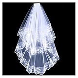 HETHYAN Schwarz / Weiß Spitze Brautschleier mit Kamm kurz zweilagig elegant Hochzeitsschleier für Braut Cosplay Kostüm Haarschmuck (Farbe: Weiß)