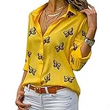 Casual Revers Multicolor Schmetterling Print Lose Revers Shirt Damenmode Frauen Lose T-S