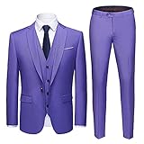 3 Teiliger Business-Anzug Für Herren 1 Knöpfe Schmale Einfarbige Jacke Smoking Anzüge Elegante Formale Hochzeits-Blazerhose (Lila,6XL)