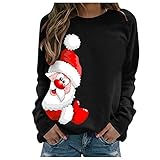 Damen Weihnachten Pullover Winter Oberteile Sweatshirt Langarm Santa Rentier Schneemann Gedruckt Frauen Rundhals Lässig Tuniken Elegant Tops T-Shirt Weihnachtskostüm Weihnachtspulli Freizeit B