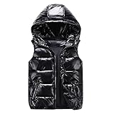 Lomelomme Steppweste Herren Weste Glänzend mit Kapuze Winterweste Leicht Outdoor Bodywarmer Reißverschluss Slim Fit Gepolsterte Weste Wärme Freizeit Stehkragen Funktionelle Sportweste Daunenw