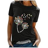 Damenbluse Chic bedruckt Sweatshirts Damen Sommer Kurzarm Rundhalsausschnitt Große Größe Tops 2021 Bluse Top, YD1-Schwarz, XXL