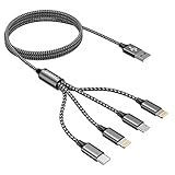 Multi USB Kabel,4 in 1 Universal Ladekabel [1.2M] Schnell Ladekabel Mehrfach Ladekabel mit iPhone Micro USB Typ C Lightning port für iPhone, Android Galaxy, Huawei, Oneplus,Sony,LG,Honor View-Gray