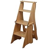 YXZN Dreistufiger Tritthocker Klappstufen, Trittleiter aus Holz, Treppenstuhl Klappbar, Leiterstuhl Hockerleiter Klapphocker, Faltstuhl Trittstuhl Haushaltstritt 4 S