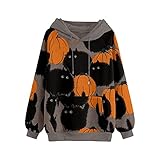 Kapuzenpullover Damen Halloween Kapuzenpulli Sweatshirt Zweifarbige Nähte Kürbis Druck Hoodies Langarm Locker Pullover Langarmshirt Kapuzenjacke Oberteile mit Kordelzug und Tasche Halloween Kostü