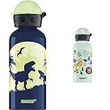 SIGG Jungle TZZ Kinder Trinkflasche (0.4 L), schadstofffreie Kinderflasche mit auslaufsicherem Deckel & Glow Moon Dinos Kinder Trinkflasche (0.4 L),