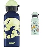 SIGG Jungle TZZ Kinder Trinkflasche (0.4 L), schadstofffreie Kinderflasche mit auslaufsicherem Deckel & Glow Moon Dinos Kinder Trinkflasche (0.4 L),