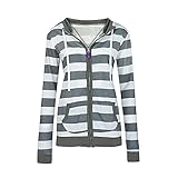 Sunggoko Winterjacke Frauen Streifen Zipper mit Kapuze Sweatshirt Jacke Slim Mäntel Damen Reißverschluss Casual Wintermantel Outdoor Outwear Sweatjacke Kapuzenjacke Herbst Winter Warm Halten 52