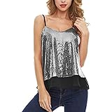 Damen Glitzer Pailletten Tank Tops, Damen Glitzernde Pailletten Tube Top Sexy Stretchy Crop Top Party Kostüm Clubwear Camisoles Damen Giltzer Metall Paillette Verstellbar Träger Weste Shirt Top