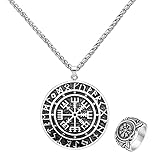 AMOZ Nordic Runic Circle Anhänger Viking Halskette Set, Männer Edelstahl Kompass Totem Heidnischer Schmuck, Nordische Skandinavische Modeaccessoires Mode,8