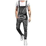 Vintage Loch Blau Jeans Latzhose Herren Destroyed Jeanshose Jumpsuit Retro Denim Bib Overalls Skinny Fit Streetwear Stone Washed Denim Hose Zerreißen Arbeitshosen Loose Cargo Workwear Stramp