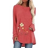 Frühling Herbst Hemd Großes T-Shirt Blumendruck Langarm Lose Casual S