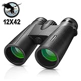 Fernglas 12x42 Kompakte Fernglas für Erwachsene und Kinder HD Wasserdicht Ferngläser für Vogelbeobachtung Jagd Wandern Safari Konzerte Reisen Fußball Sport,mit BAK4 FMC Objektive Trag