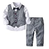 Tancurry Jungen Gentleman Smoking Anzug Fliege 4tlg Babykleidung Schicker Taufanzug, 100, G