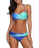 Aleumdr Damen Geraffte Tie Dye Bandeau Bikini Badeanzüge mit Slip S-XXL (1-Blau, L)