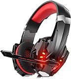 DIZA100 Gaming Headset for PS4 Xbox One PC, Gaming Headphones with Microphone, LED Light Bass Surround, Aluminium Housing for Computer, Laptop, Mac, Nintendo, Switch G
