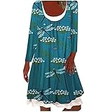 GFGHH Damen Kleider Rundhals Blusenkleid Langarm Minikleid Lose Tunika Frauen V-Ausschnitt Langärmliges Hemdkleid Kleid Casual Tunikakleid Strand Kleid Patchwork-Turmkleid Lockeres Trägerk