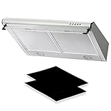 Dunstabzugshaube + Aktivkohlefilter Abzugshaube Dunst Unterbauhaube - Abluft/Umluft - 60 cm breit - Farbe: Silber - Edelstahlgehäuse - LED-Beleuchtung [Energieklasse C]