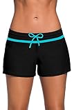 Tmaza Damen Badeshorts Kurze Badehose Schnell Trocknendes Schwimmshorts Wassersport Boardshorts Schwimmhose UV Schutz, Schwarz+Blau L