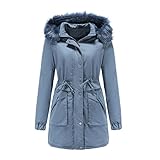 Damen Mantel Warm Dicke Kapuze Winddicht Wasserdicht Parka Mäntel Kunstpelz Fleece Linie Daunenjacken mit Taschen, himmelblau, 4X-Larg