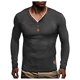 KAIXLIONLY Langarmshirt Herren Longsleeve Herbst und Winter Casual Base Solid Color Langarmhemd Herren Langarm T-Shirt V-Ausschnitt Shirt Mehrfarbige Ausw