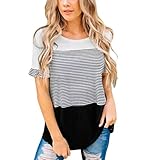 Battnot Damen Umstandsmode Blusen Sommer T-Shirts, Frauen Schwangerschaft Mutterschaft Stillen Krankenpflege Umstandstops Oberteile Streifendruck Patchwork Kurzarm Rundhals Freizeit Mom Kleidung XXL