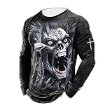 Herren Langarm Shirt Longsleeve Vintage 3D Druck Langarmshirt T Shirts Männer Schwarz Muskelshirts Fashion Long Sleeves Tshirt Herren Regular Fit Sportshirt Sweatshirt Ohne Kap