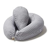 Niimo Stillkissen Seitenschläferkissen Schwangerschaftskissen mit Klein Kissen zum Schlafen Lagerungskissen mit externer Kissenbezug aus 100% Baumwolle für Mutter und Baby (Grau-weisse punkte)