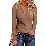 Herbst- Und Wintermode FüR Damen Mit V-Ausschnitt, Einfarbig, GeknöPft, All-Match, LangäRmelig, T-Shirt Mit Bodenbildung, Lockerer Pullover, LäSsiges Top FüR D