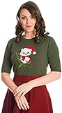 Banned Damen Oberteil Holly Cat Christmas 50s Pullover Grün XL