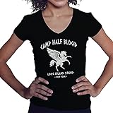 Camp Half-Blood Percy Jackson Inspired PJO Heroes of Olympus Damen V-Ausschnitt Schwarz T-Shirt Size S