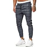 MINIKIMI Herren Hose Kariert Slim Fit Jogginghose Bundfaltenhose MäNner Stylische Fitness Jogger Und Training Sporthose Chino Freizeithose Cargo Pants Taschen BeiläUfige H