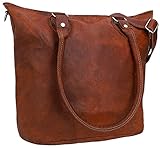 Gusti Handtasche Damen Leder - Therese Ledertasche mit Reißverschluss Umhängetasche Schultertasche Shopper groß Braun E