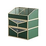 YZERTLH Leder Glas Spiegel Schrank Mund Hautpflege Kosmetik Schmuck Parfüm Dressing Tisch Nachttisch Desktop Aufbewahrungsbox (Color : Green)