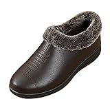 Dorical Plüsch Stiefel Damen Warme Hausschuhe Stiefel Winterschuhe Leder Schneestiefel Thermostiefel Slip on Stiefeletten rutschfeste Schlupfstiefel Bootie Gefüttert B