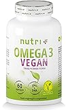 OMEGA-3 Vegan - DHA + EPA Essentielle O3-Fettsäuren aus Algenöl - vegane Kapseln - hochdosiertes veganes Öl - pflanzlich & vegetarisch - ohne Fischöl, Rind & G