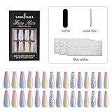 Langer Sarg Acrylnägel 30 Stück Funkeln Falsche Nagel Set Ballerina Tipps Vollständige Abdeckung Gefälschte Nägel Fake Nägel Lang mit selbstklebenden Nagelkleber Tab