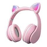 CHAW Kopfhörer mit abnehmbarem Katzenohr, Katzenohren, LED-Licht, faltbares Over-Ear-Headset mit Mikrofon, kabellose Bluetooth-Kopfhörer für Kinder und Erw