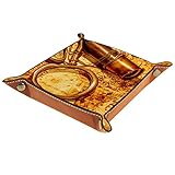 YATELI Kleine Aufbewahrungsbox,Herren-Valet-Tablett,Kompass, Lupe, Taschenuhr, alte Karte,Leder Catchall Organizer für Coin Box Key Schmuck