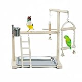 KLMYTCWSD Papagei Vogel Spielplatz Holz Barsch Gym Vogelständer Laufstall Leiter mit Feeder Cups Vogel Nymphensittich Spielzeug Übungsspiel(A:36 * 23 * 40CM)