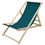 ECD Germany Liegestuhl klappbar aus Holz, 3 Liegepositionen, bis 120 kg, Dunkelgrün, Sonnenliege Gartenliege Relaxliege Strandliege Liege Strandstuhl Klappstuhl, für den Garten, Terrasse und Balk