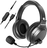 USB Headset /3,5mm PC Headset mit Mikrofon Noise Cancelling, flexiblen Over-Ear-Ohrmuscheln und drehbarem Boom-Mikrofon, PC Kopfhörer, Komfortables Office-Headset für Laptop/Callcenter/Handy/Skyp