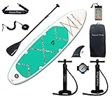 Aqua Plus Aufblasbares SUP für alle Fähigkeitsstufen, Stand-Up-Paddle-Board, verstellbares Paddel, Doppelhub-Pumpe, Schultergurt, aufblasbares Paddelboard für Erwachsene und Jug