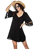 Balancora Damen Strandkleid Große Größen Bikini Cover Up Strandponcho Sommer Bademode Strand Vertuschen Shirt, M, Schw